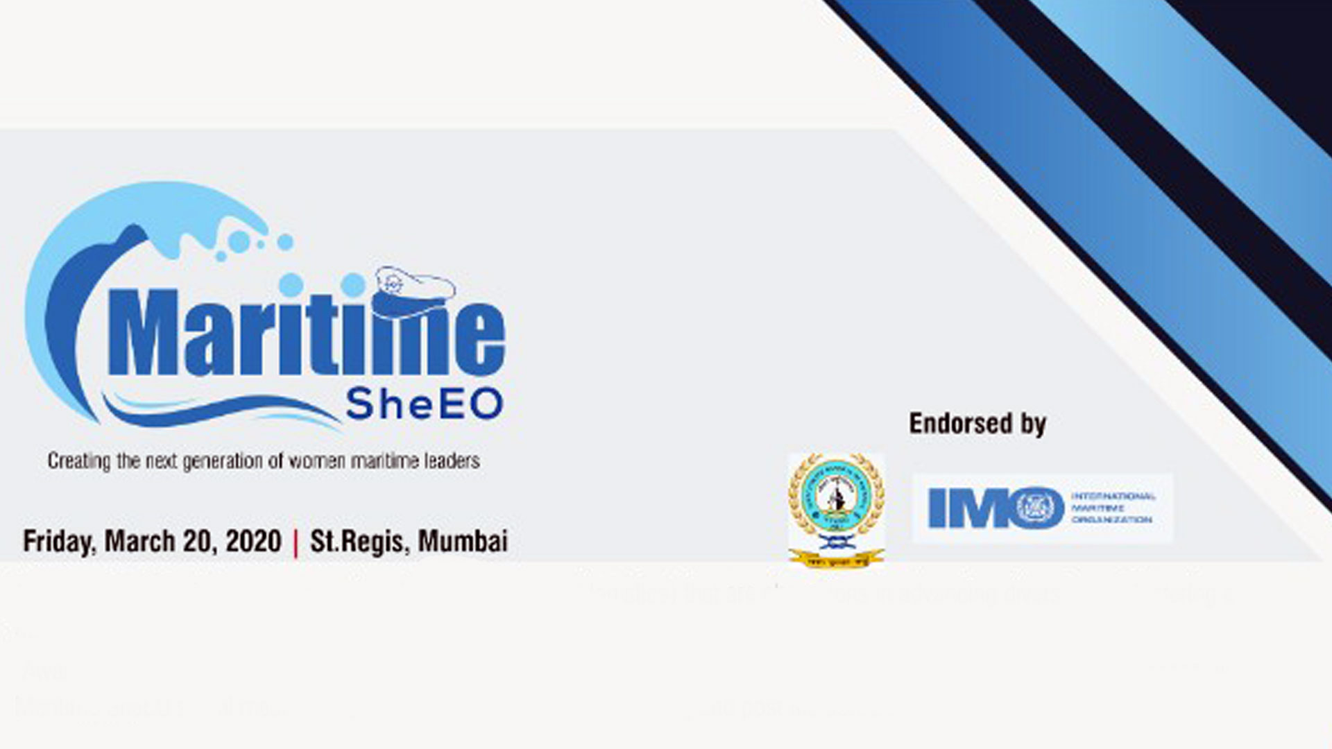 MARITIME SheEO CONFERENCE :FRIDAY, 20 MARCH 2020 @HOTEL ST.REGIS,MUMBAI